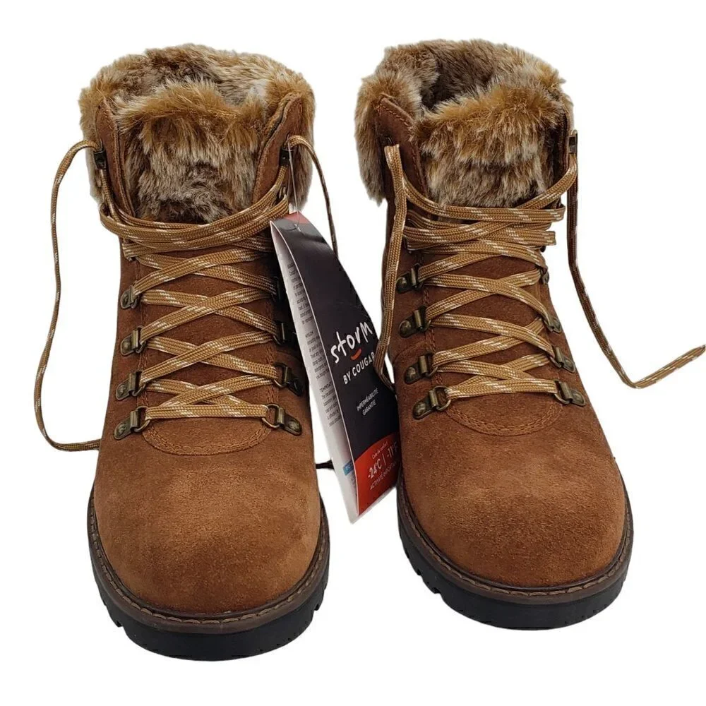 NWT Cougar Waterproof Insulated Heavy Duty Leather Winter Snow Boot Fur Trim